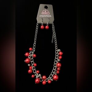 Red and Silver Necklace and Earring Set